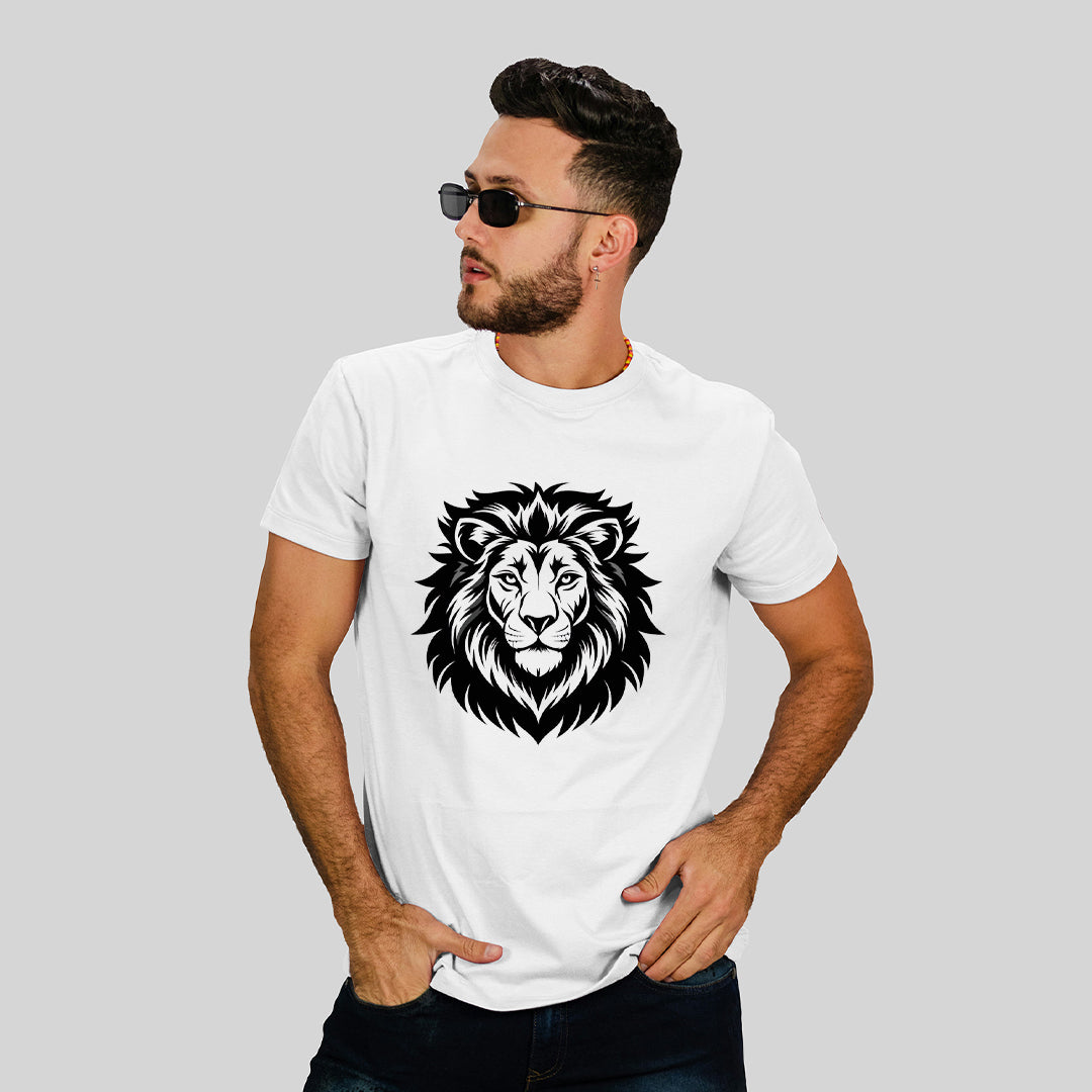 Lion Face Graphic T-Shirt for Men | Bold Lion Printed Tee | Royal Attitude Streetwear T-Shirt | Cotton Polyester A4 Print | Rentalkart