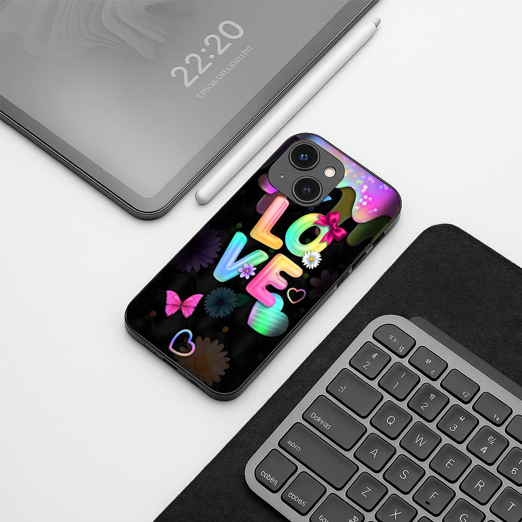 Love pattern phone case for iphone 14 plus | Glass case