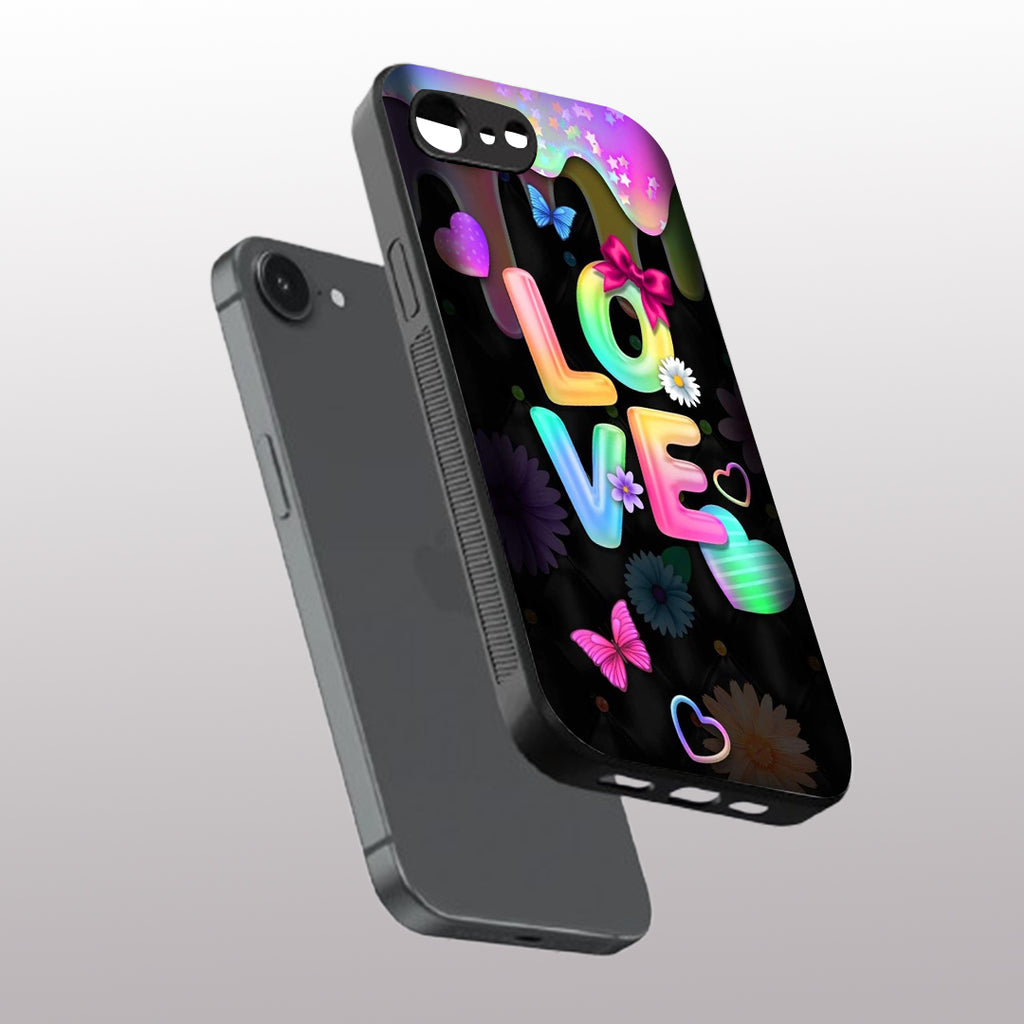 Love pattern phone case for iphone 16E | Glass case