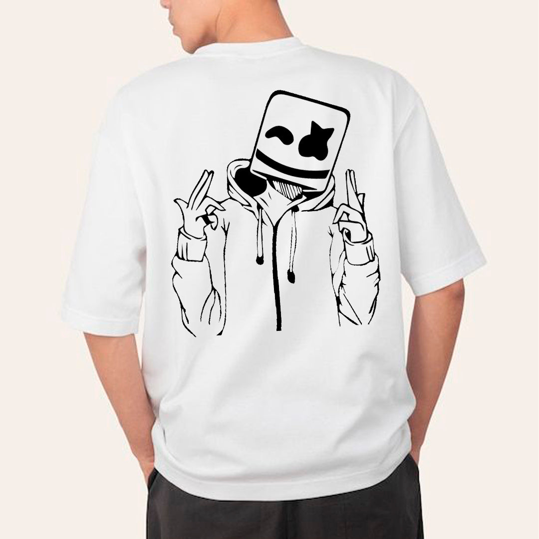 DJ Marshmello Style Back Print T-Shirt for Men | Cool Music Graphic Tee | EDM Streetwear T-Shirt | Cotton Polyester A4 Print | Rentalkart