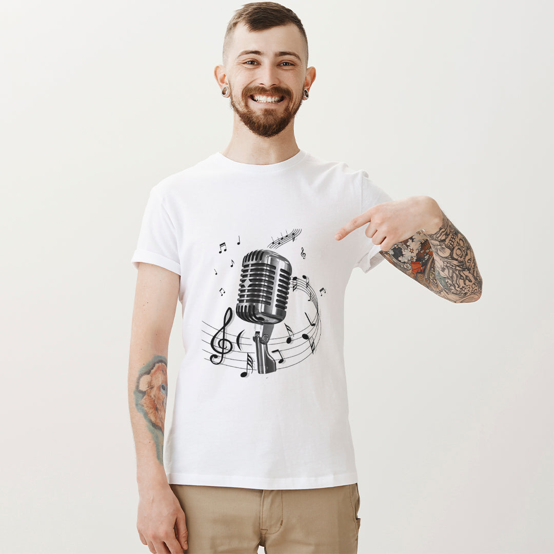 Vintage Microphone Music T-Shirt for Men | Singer Graphic Tee | Music Lover Printed T-Shirt | Cotton Polyester A4 Print | Rentalkart