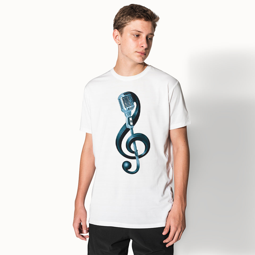 Music Note Microphone T-Shirt for Men | Treble Clef Singer Graphic Tee | Music Lover Printed T-Shirt | Cotton Polyester A4 Print | Rentalkart