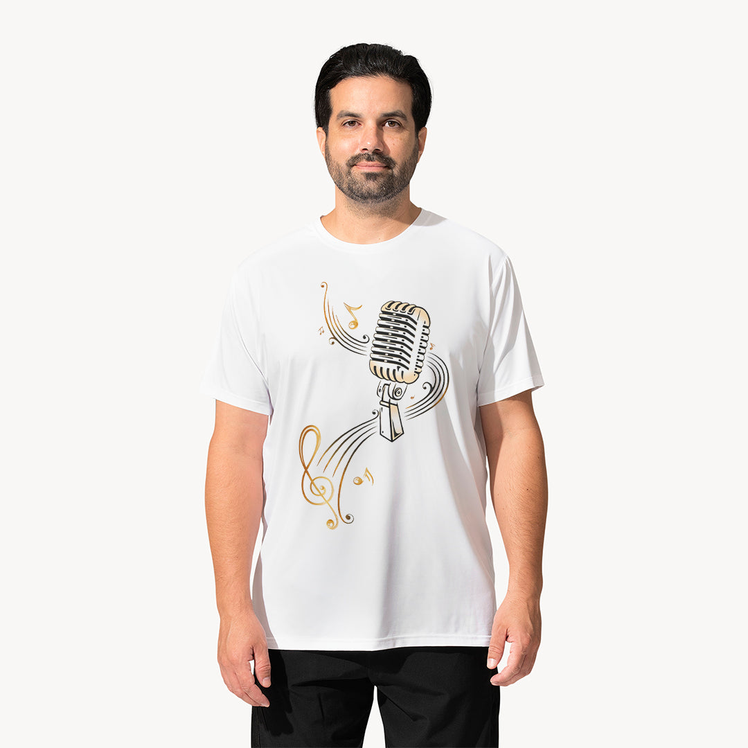 Artistic Microphone Music T-Shirt for Men | Music Lover Graphic Tee | Singer Style Printed T-Shirt | Cotton Polyester A4 Print | Rentalkart