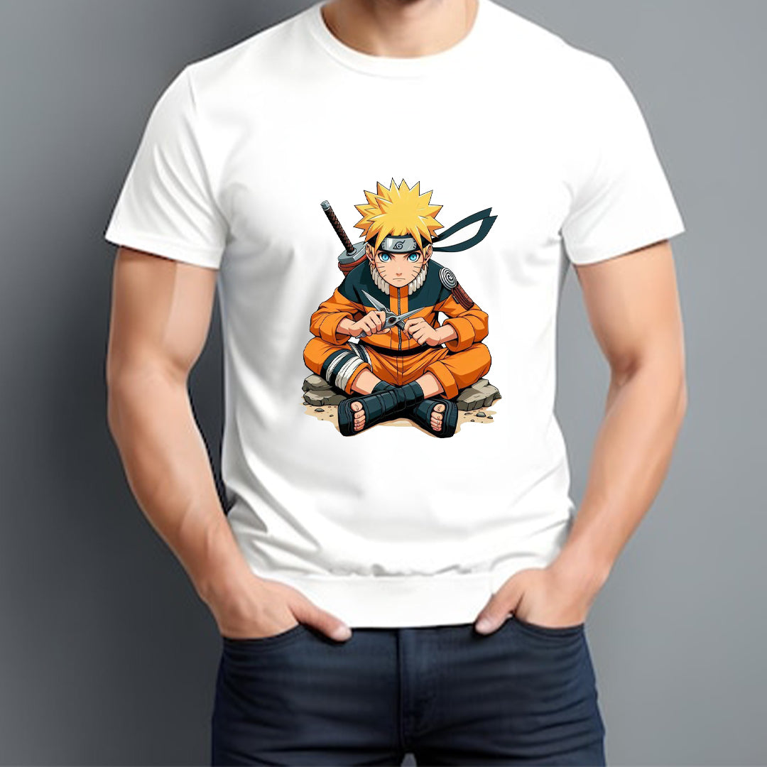 Anime Ninja Boy Graphic Printed T-Shirt for Men | Premium Cotton + Polyester | White