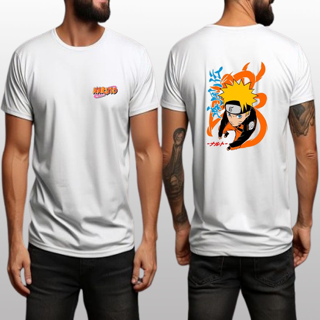 Naruto Printed T-Shirt for Men (Front & Back Design) | Anime Ninja Graphic Tee | Otaku Streetwear T-Shirt | Cotton Polyester A4 Print | Rentalkart