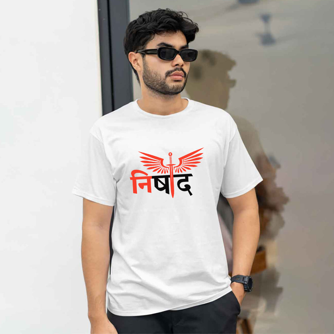 Nishad Printed T-Shirt for Men | Hindi Typography Attitude Graphic Tee | Desi Streetwear T-Shirt | Cotton Polyester A4 Print | Rentalkart