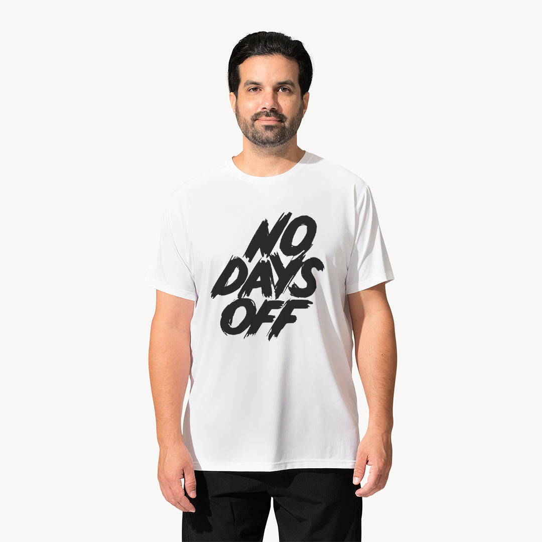 No Days Off Printed T-Shirt for Men | Motivational Quote Graphic Tee | Gym & Hustle Streetwear T-Shirt | Cotton Polyester A4 Print | Rentalkart