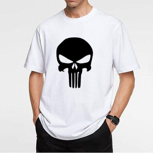 Skull Punisher T-Shirt for Men | Bold Skull Graphic Printed Tee | Biker Streetwear T-Shirt India | Cotton Polyester A4 Print | Rentalkart