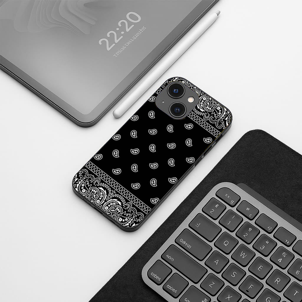 Paisley Black pattern phone case for iphone 14 plus | Glass case