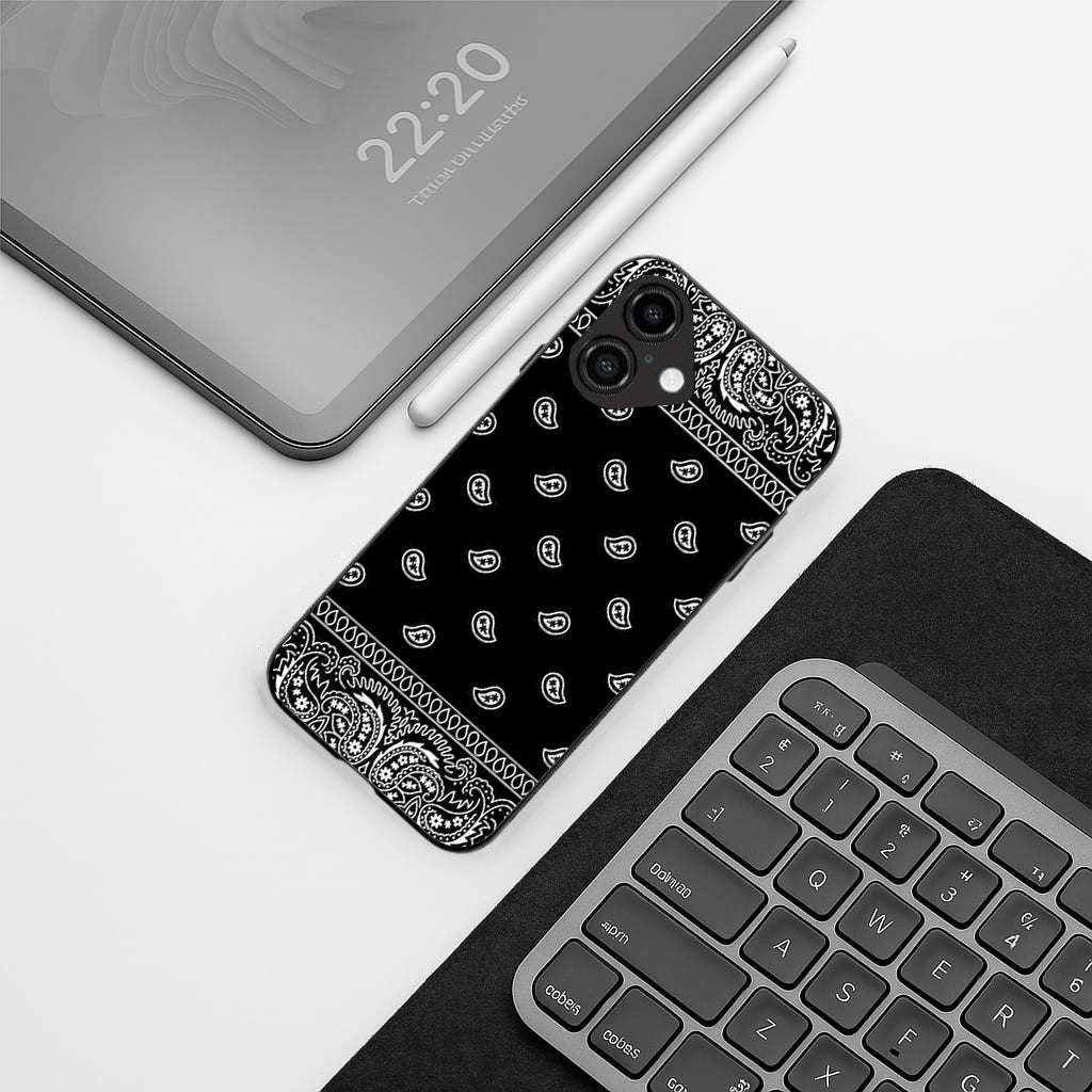 Paisley Black pattern phone case for iphone 16 plus | Glass case