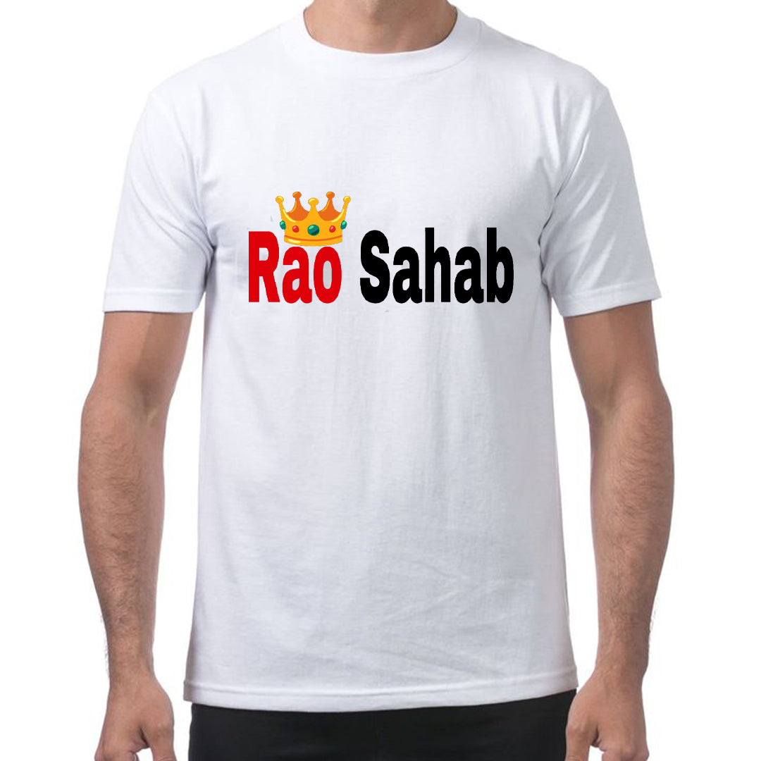 Rao Sahab Crown T-Shirt for Men | Rao Attitude Graphic Tee | Desi Royal Typography T-Shirt India | Cotton Polyester A4 Print | Rentalkart