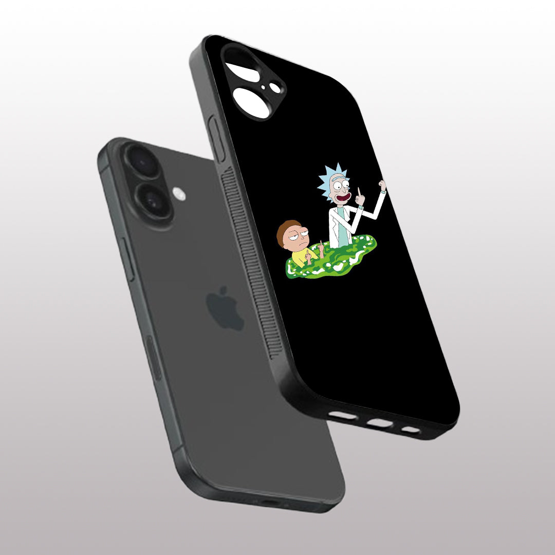 Rick & Morty pattern phone case for iphone 16 plus | Glass case