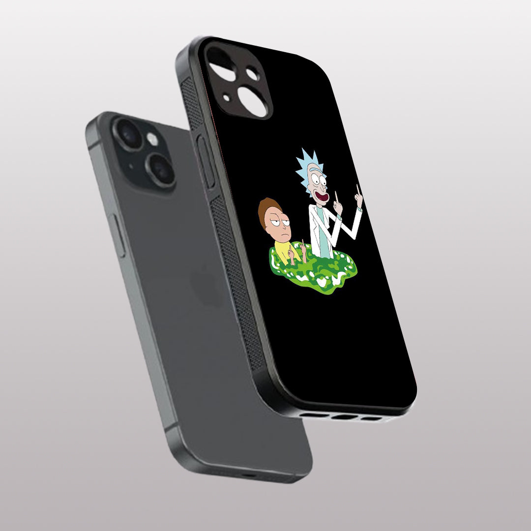 Rick & Morty pattern phone case for iphone 14 plus | Glass case