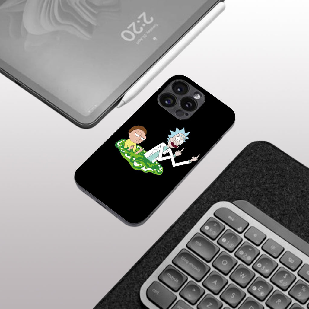 Rick & Morty pattern phone case for iphone 15 pro max | Glass case