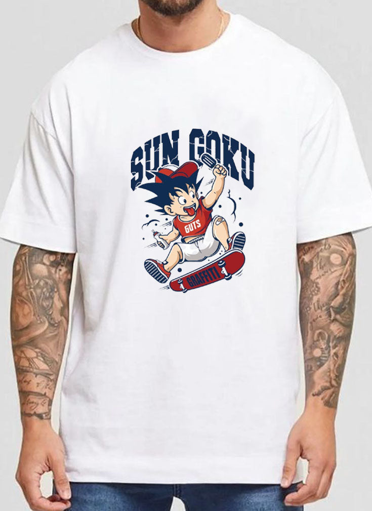 Anime Skate Kid T-Shirt for Men | Cartoon Streetwear Graphic Tee | Skater Style Printed T-Shirt India | Cotton Polyester A4 Print | Rentalkart