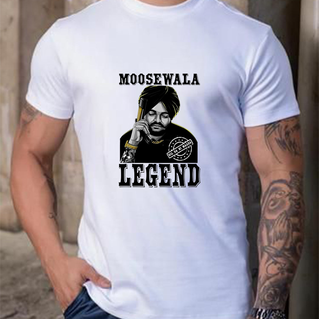 Moosewala Inspired Legend T-Shirt for Men | Punjabi Singer Tribute Graphic Tee | Punjabi Attitude T-Shirt India | Cotton Polyester A4 Print | Rentalkart