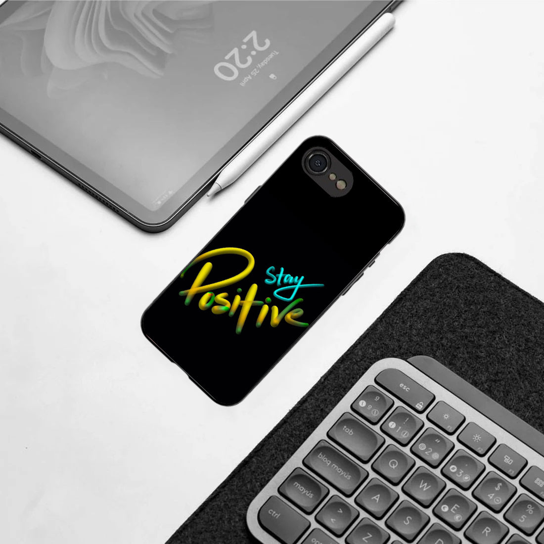 Stay Positive pattern phone case for iphone 16E | Glass case