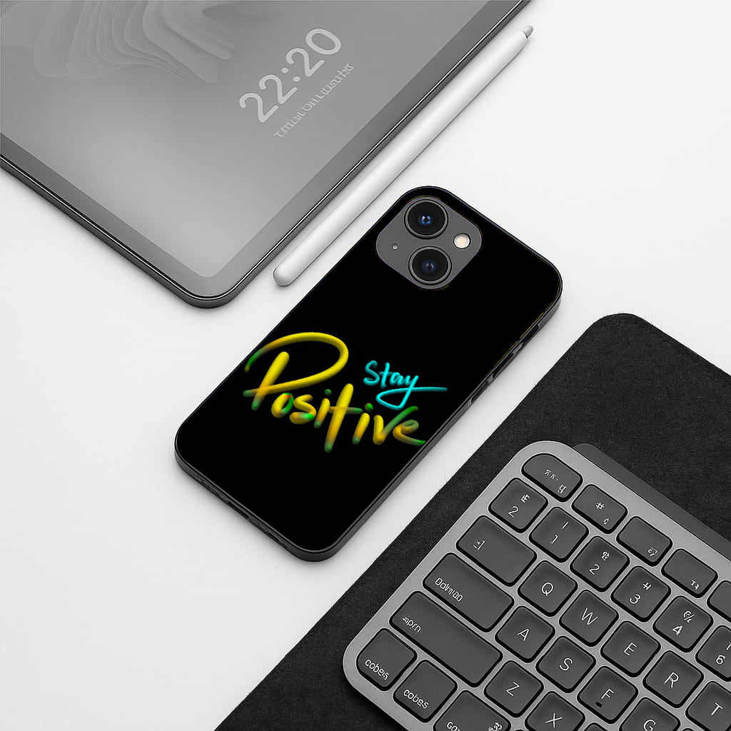 Stay Positive pattern phone case for iphone 14 | Glass case