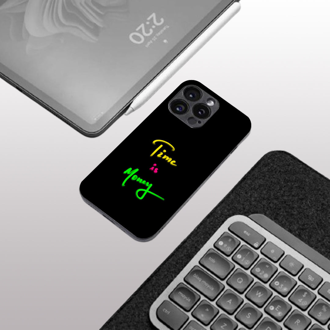 Time is Money pattern phone  case for iphone 16 pro max | Glass case
