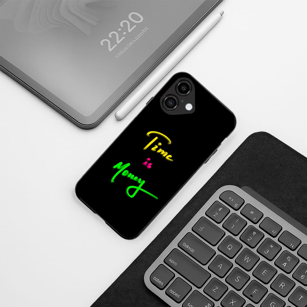 Time is Money pattern phone case for iphone 16 plus | Glass case