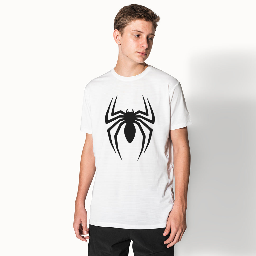 Spider Emblem Graphic Printed T-Shirt for Men | Premium Cotton + Polyester | White