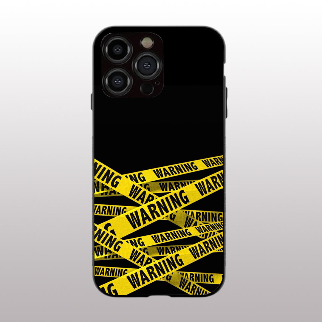 Warning pattern phone  case for iphone 16 pro max |Glass case