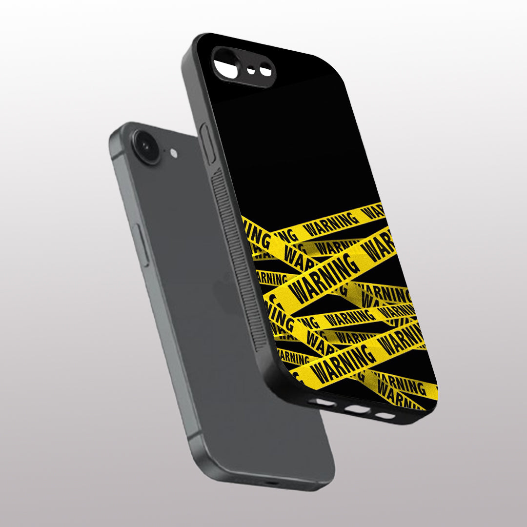 Warning pattern phone case for iphone 16E | Glass case
