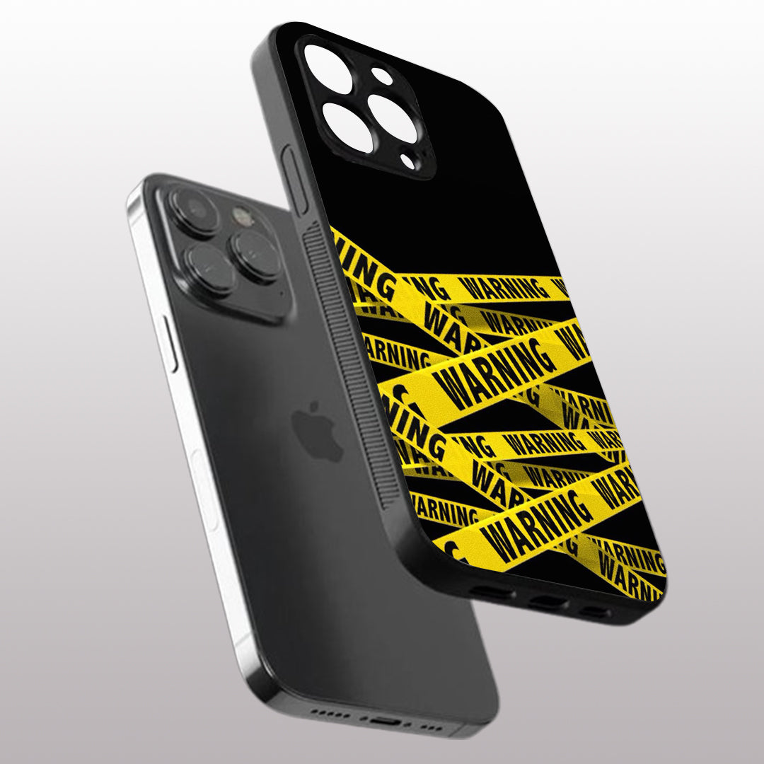 Warning pattern phone case for iphone 16 pro | Glass case