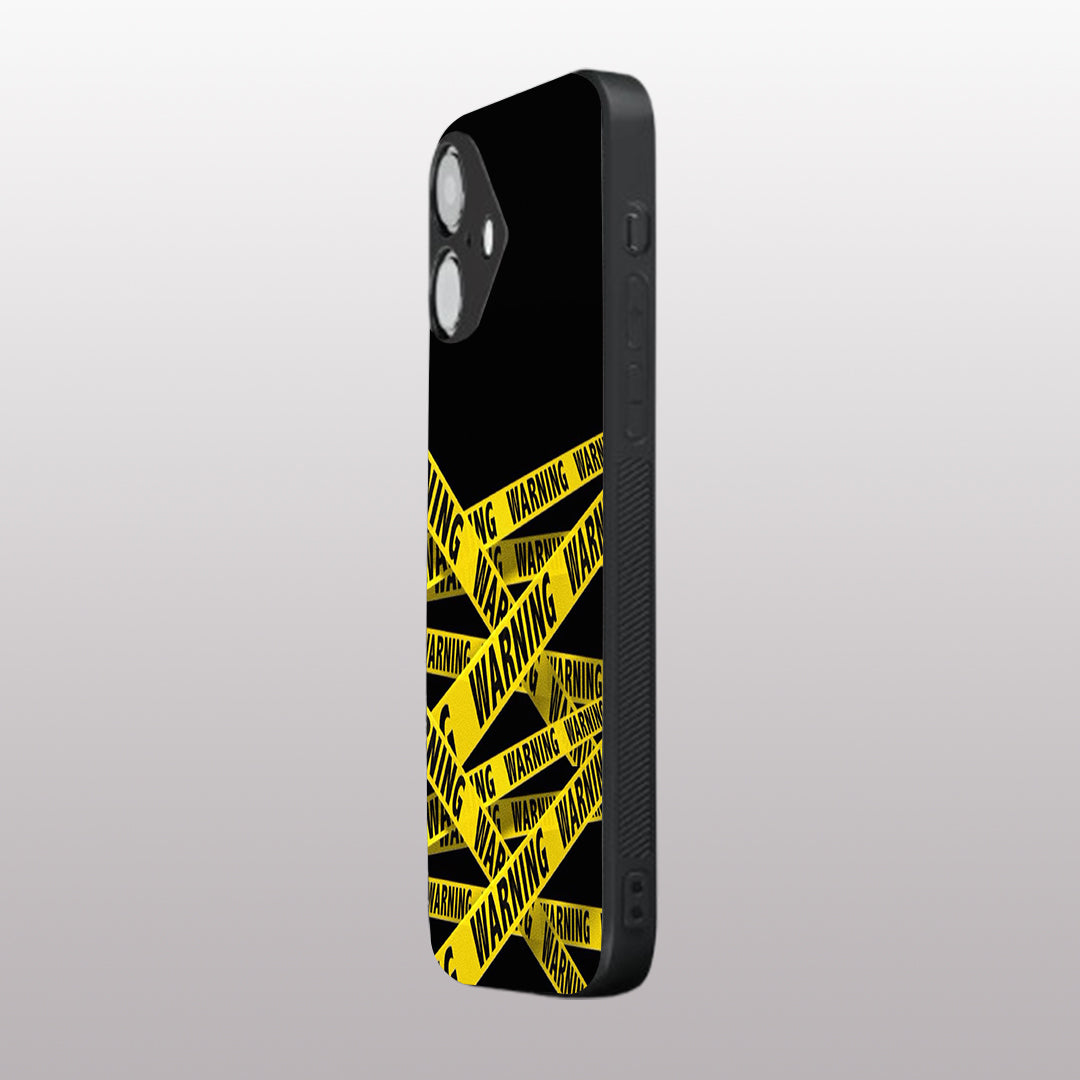 Warning pattern phone case for iphone 16 plus | Glass case
