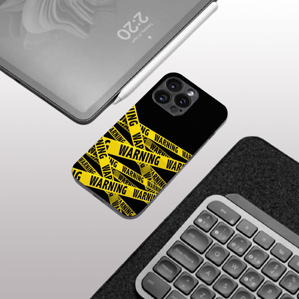 Warning pattern phone case for iphone 15 pro max | Glass case