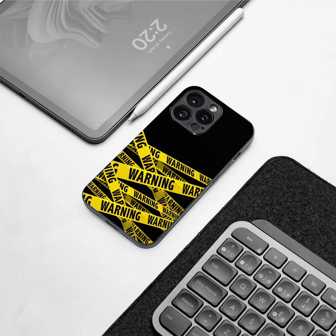 Warning pattern phone case for iphone 13 pro | Glass case