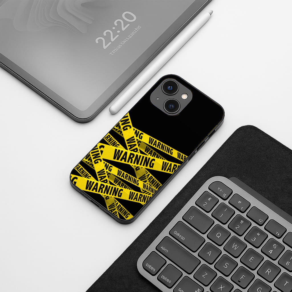 Warning pattern phone case for iphone 14 plus | Glass case