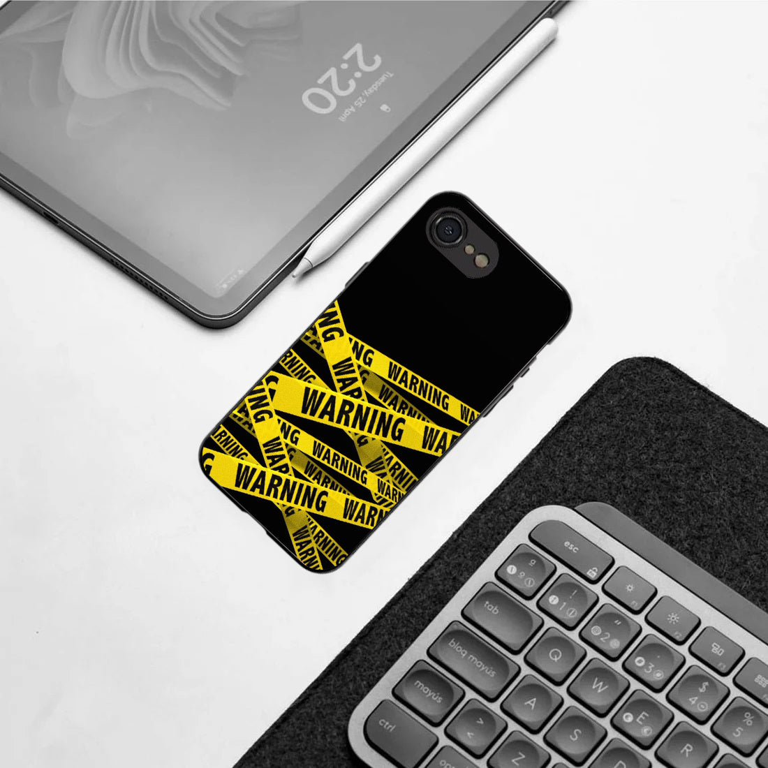 Warning pattern phone case for iphone 16E | Glass case