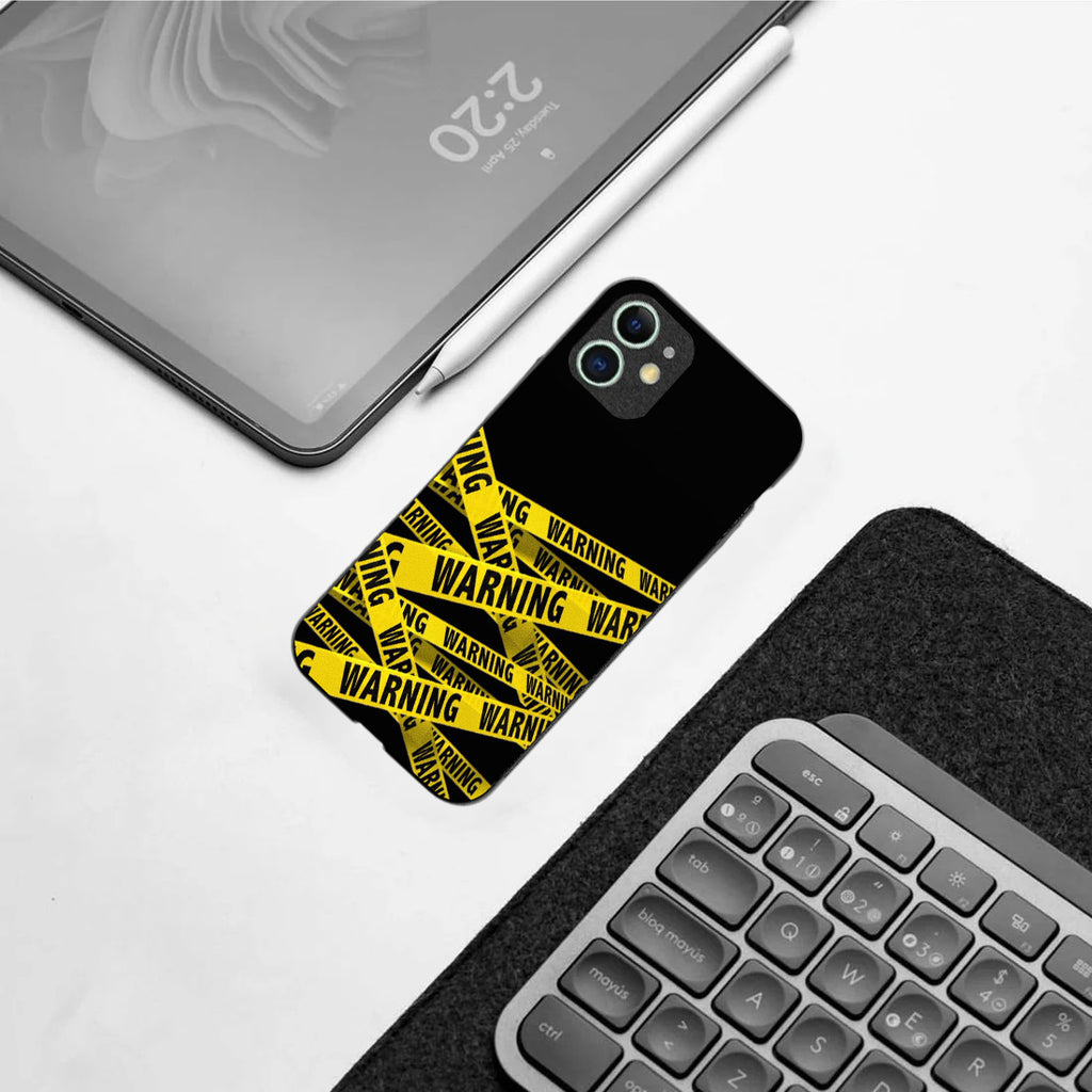 Warning pattern phone case for iphone 12 |Glass case