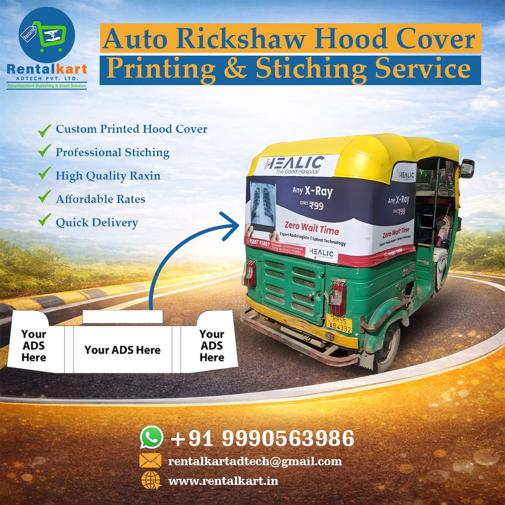Auto Rickshaw Hood Cover Printing & Stitching Service (27×97 Inch) | Raxin 50–60 GSM | MOQ 100 Pcs | PAN India