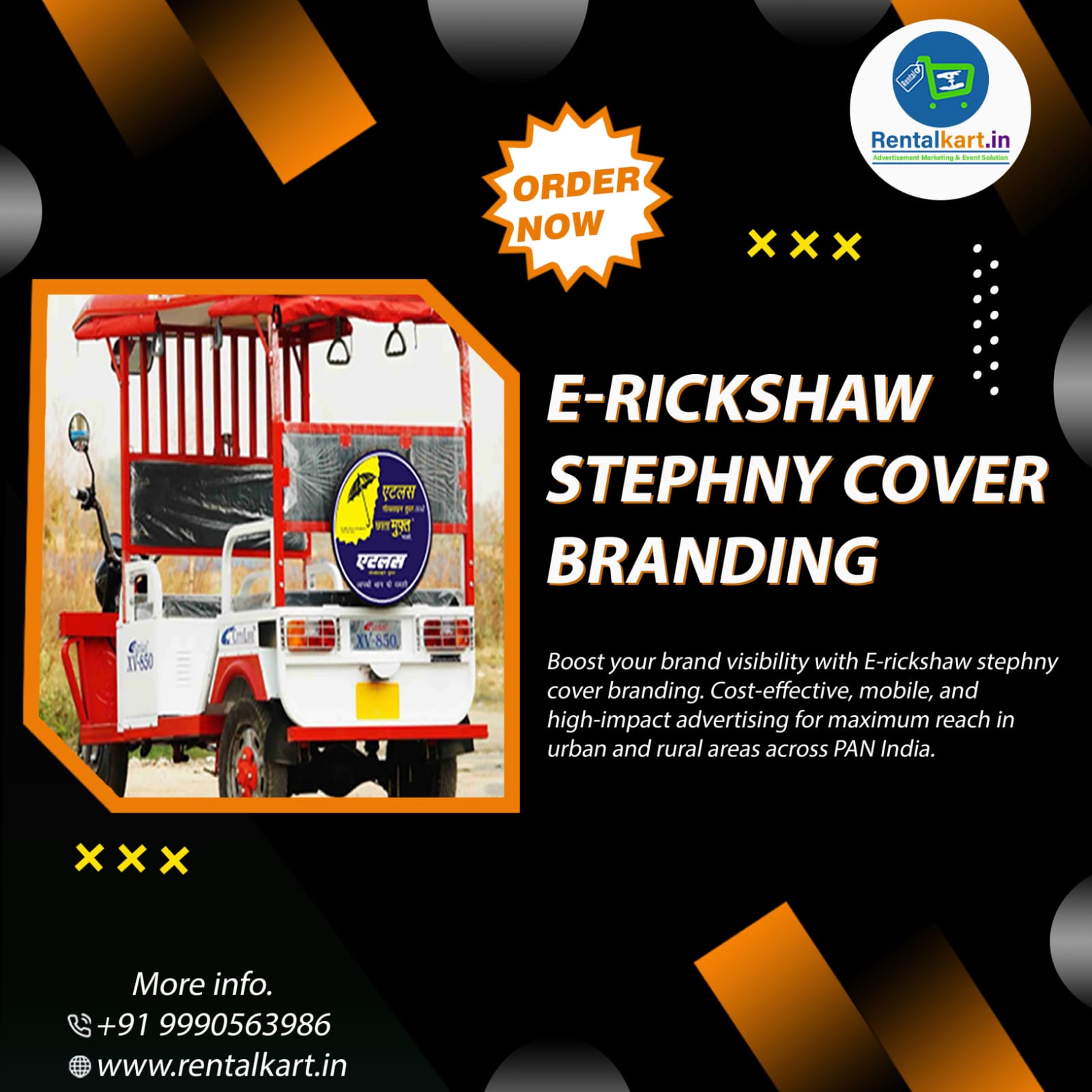 E-Rickshaw Stepney Cover Branding Delhi — Starting at ₹49 + GST | Free Installation | Delhi