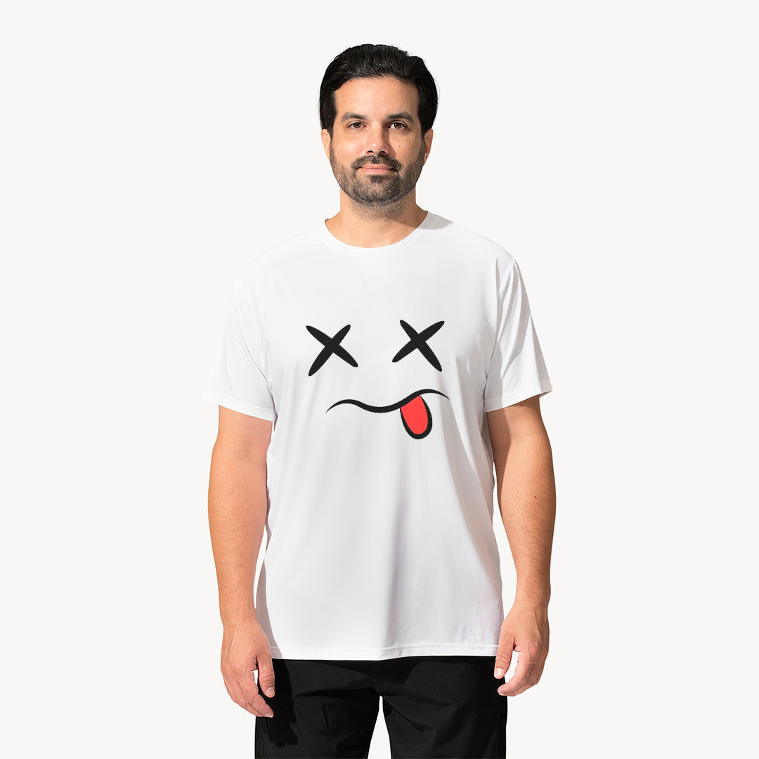 X Eyes Emoji Graphic Printed T-Shirt for Men | Premium Cotton + Polyester | White
