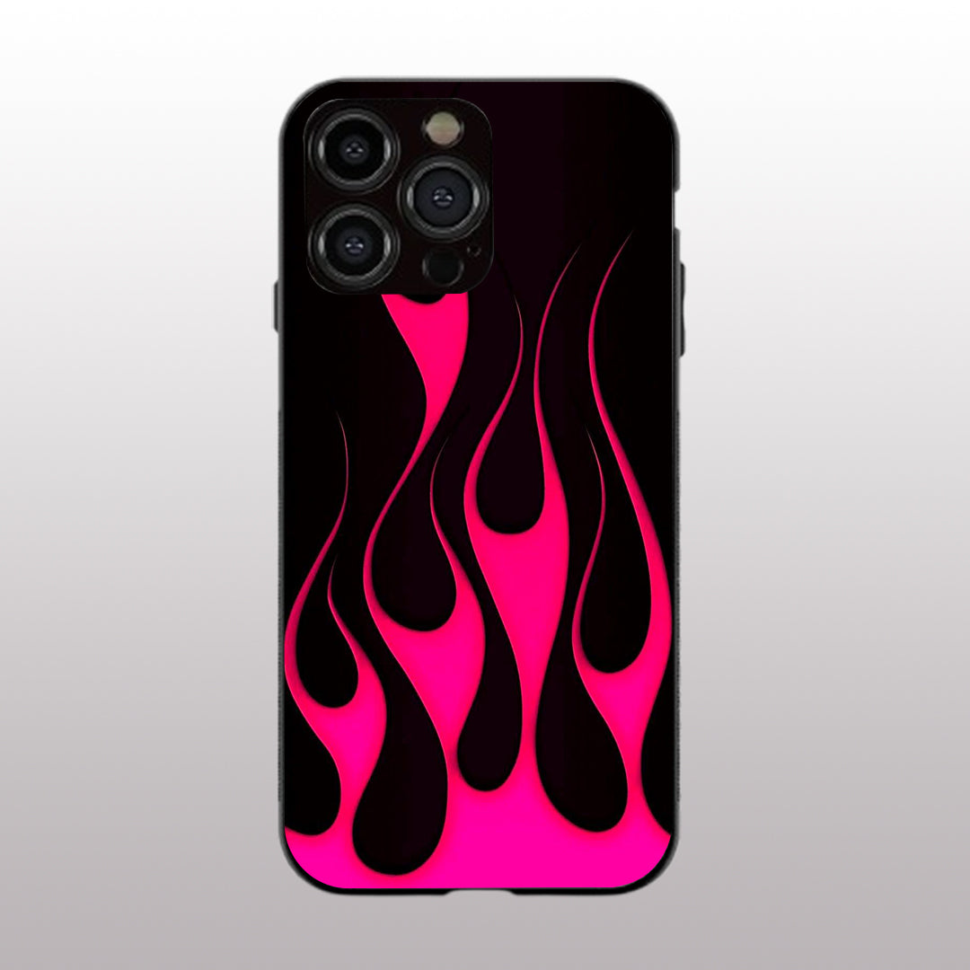 Y2k Black & Hot Pink Flames pattern phone case for iphone 15 pro | Glass case