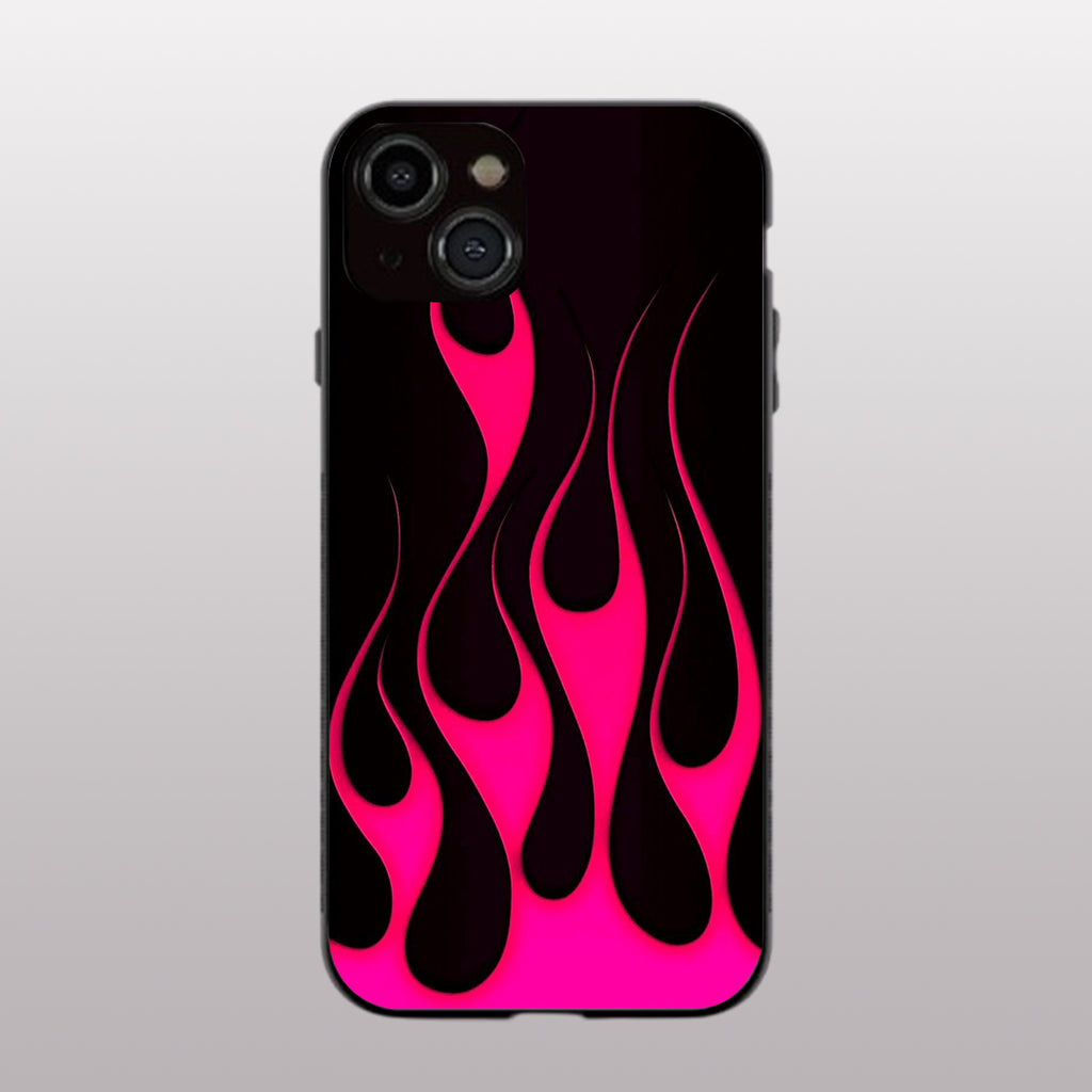 Y2k Black & Hot Pink Flames pattern phone case for iphone 15 plus | Glass case