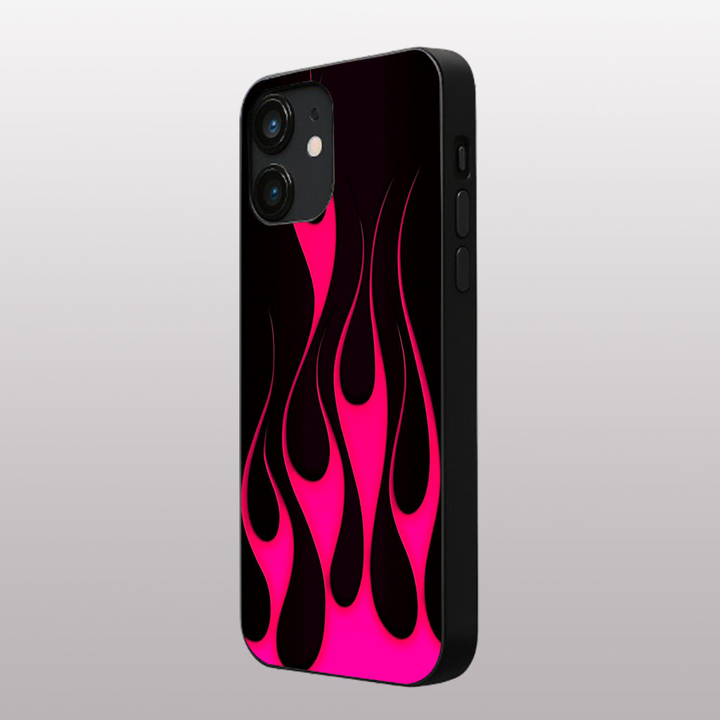 Y2k Black & Hot Pink Flames pattern phone case for iphone 11 |Glass case