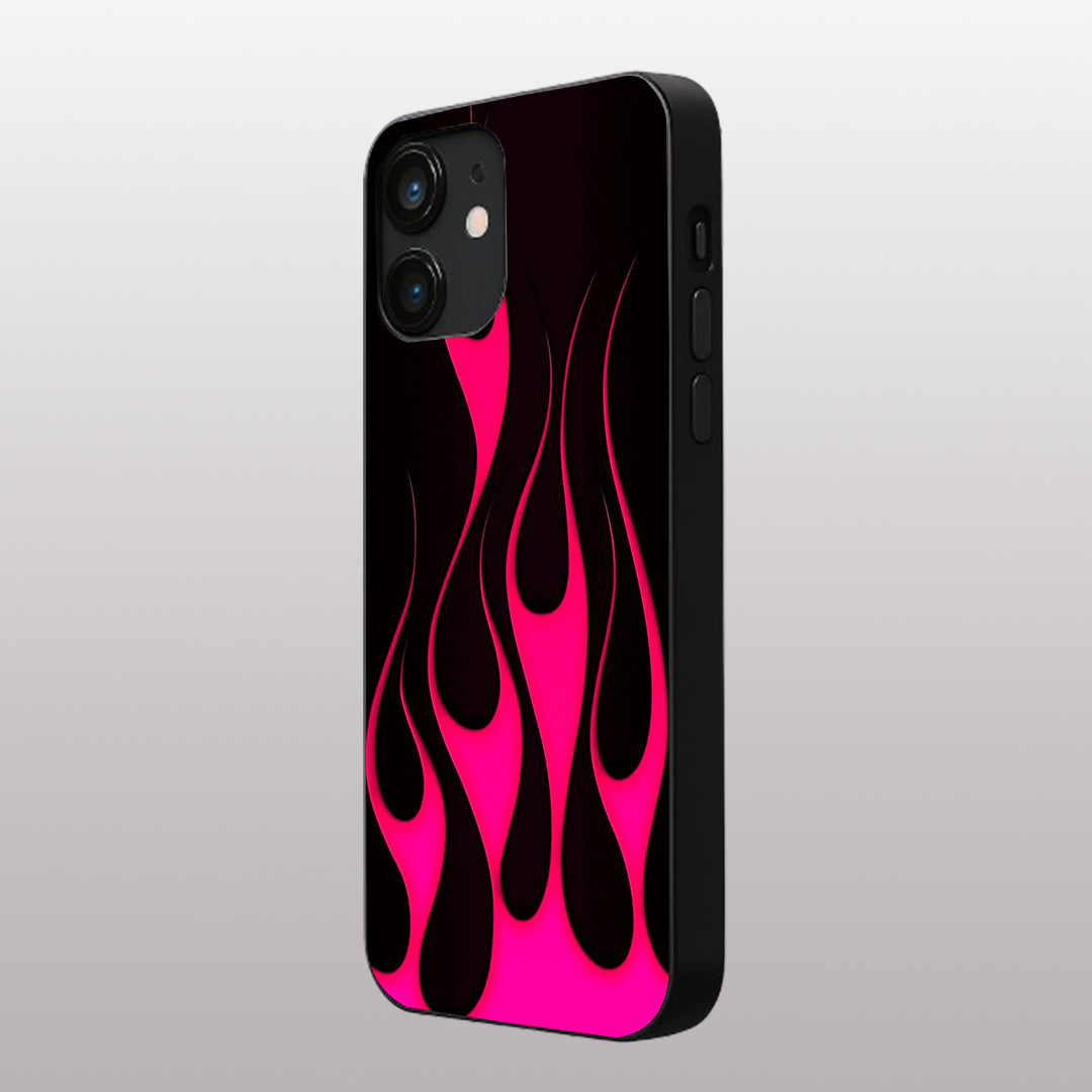 Y2k Black & Hot Pink Flames pattern phone case for iphone 11 |Glass case