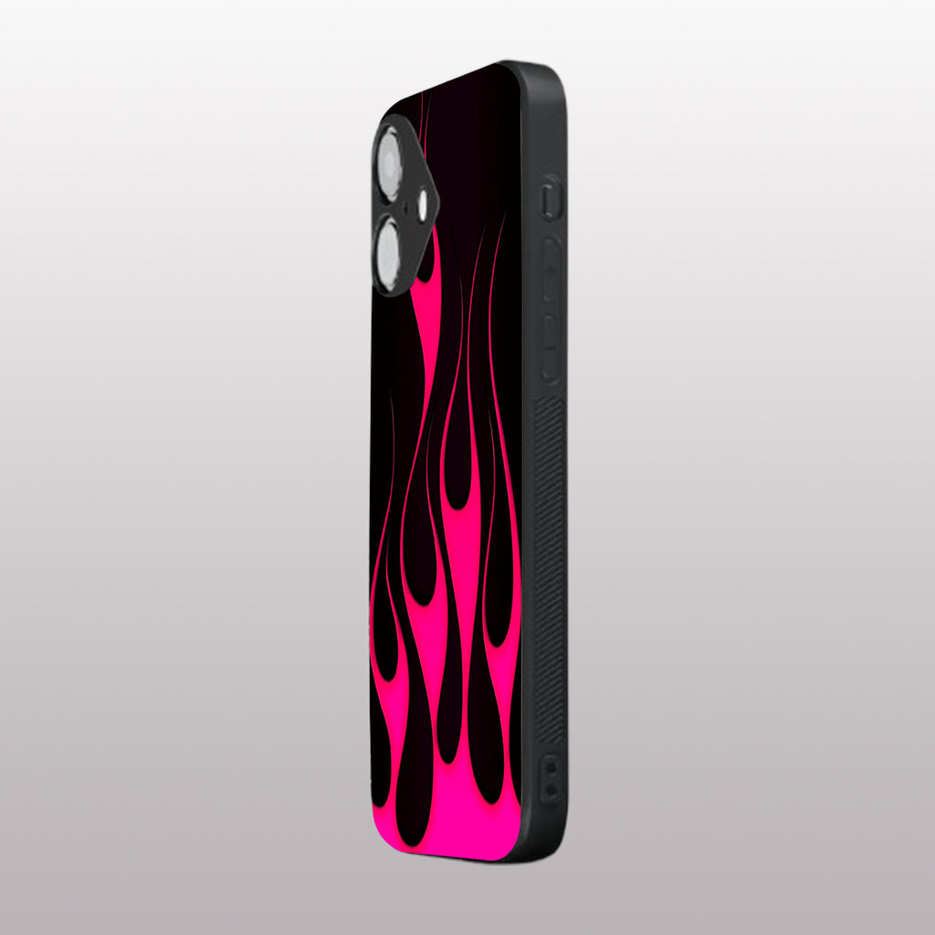 Y2k Black & Hot Pink Flames pattern phone case for iphone 16 plus | Glass case