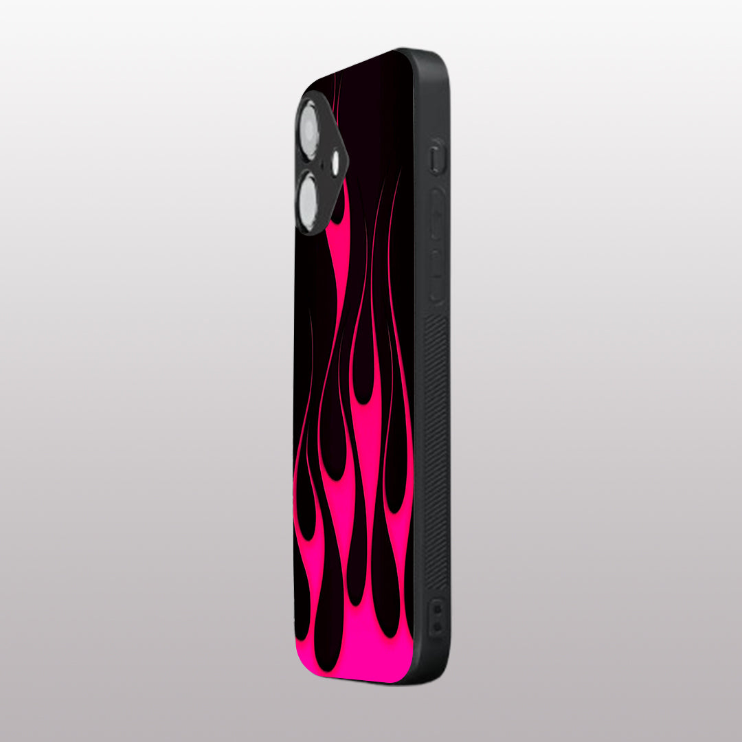 Y2k Black & Hot Pink Flames pattern phone case for iphone 16 plus | Glass case