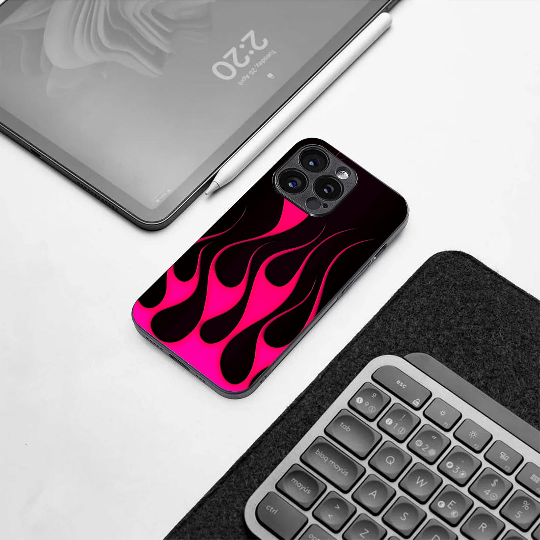 Y2k Black & Hot Pink Flames pattern phone case for iphone 12  pro |Glass  case