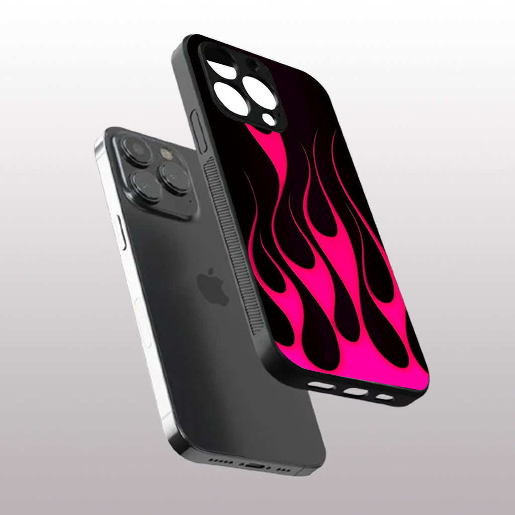 Y2k Black & Hot Pink Flames pattern phone case for iphone 16 pro max | Glass case