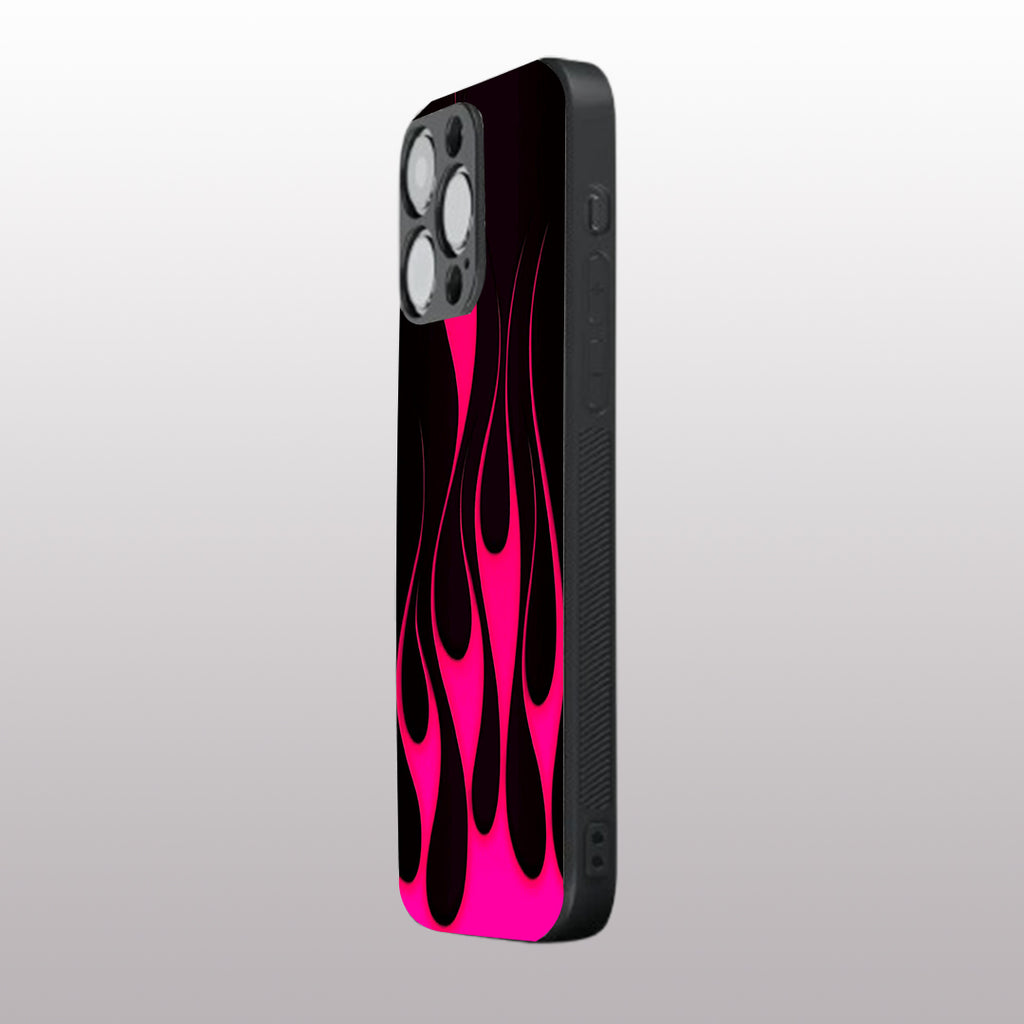 Y2k Black & Hot Pink Flames pattern phone case for iphone 15 pro | Glass case