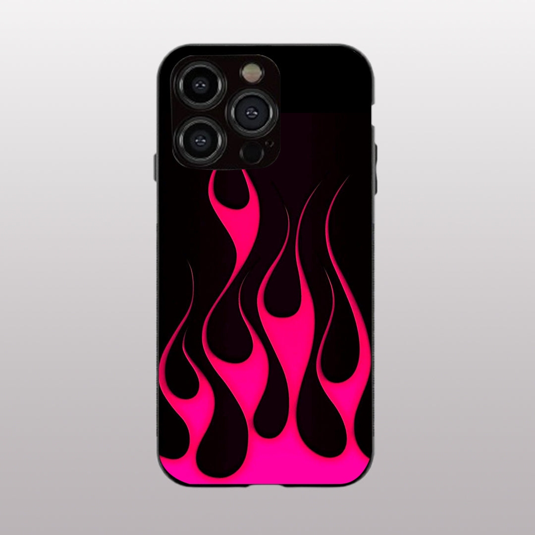 Y2k Black & Hot Pink Flames pattern phone case for iphone 12  pro |Glass  case