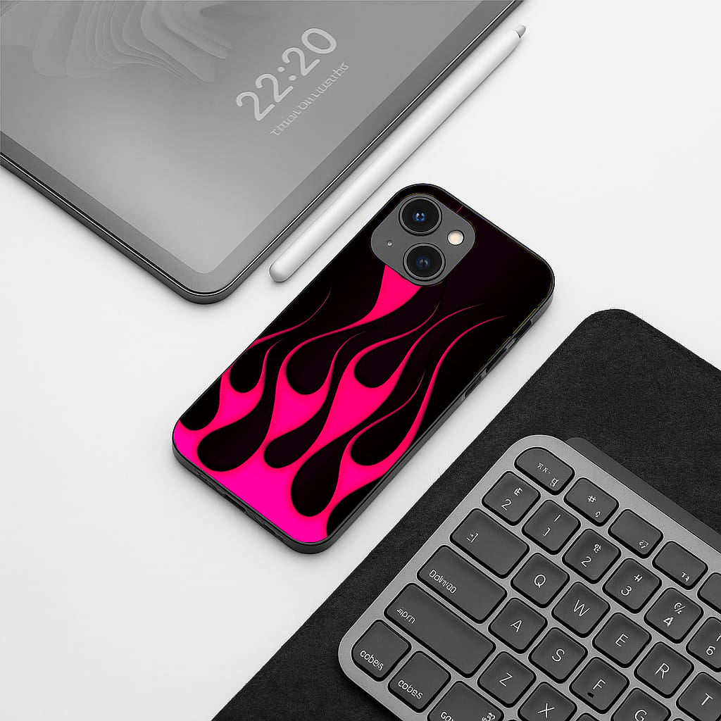 Y2k Black & Hot Pink Flames pattern phone case for iphone 14 | Glass case