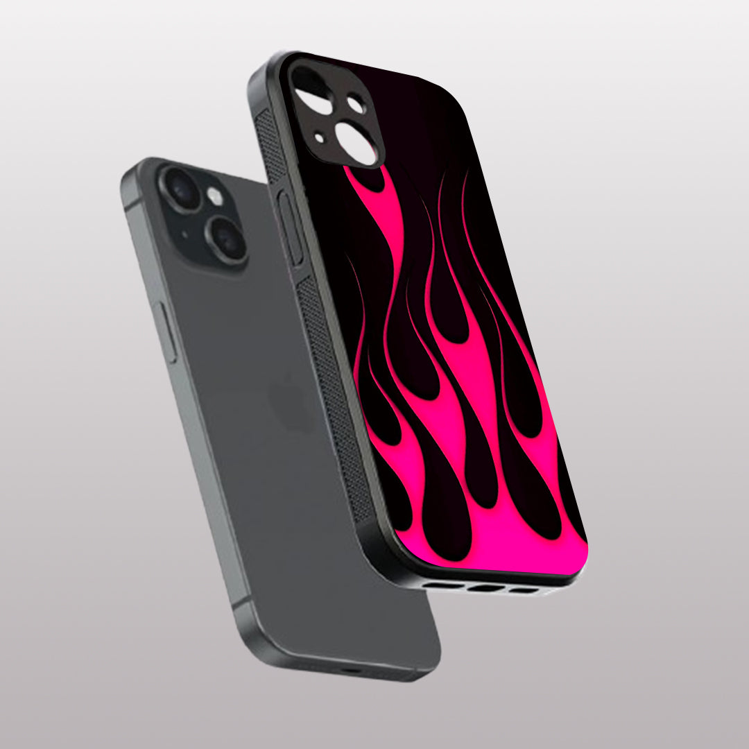 Y2k Black & Hot Pink Flames pattern phone case for iphone 14 | Glass case