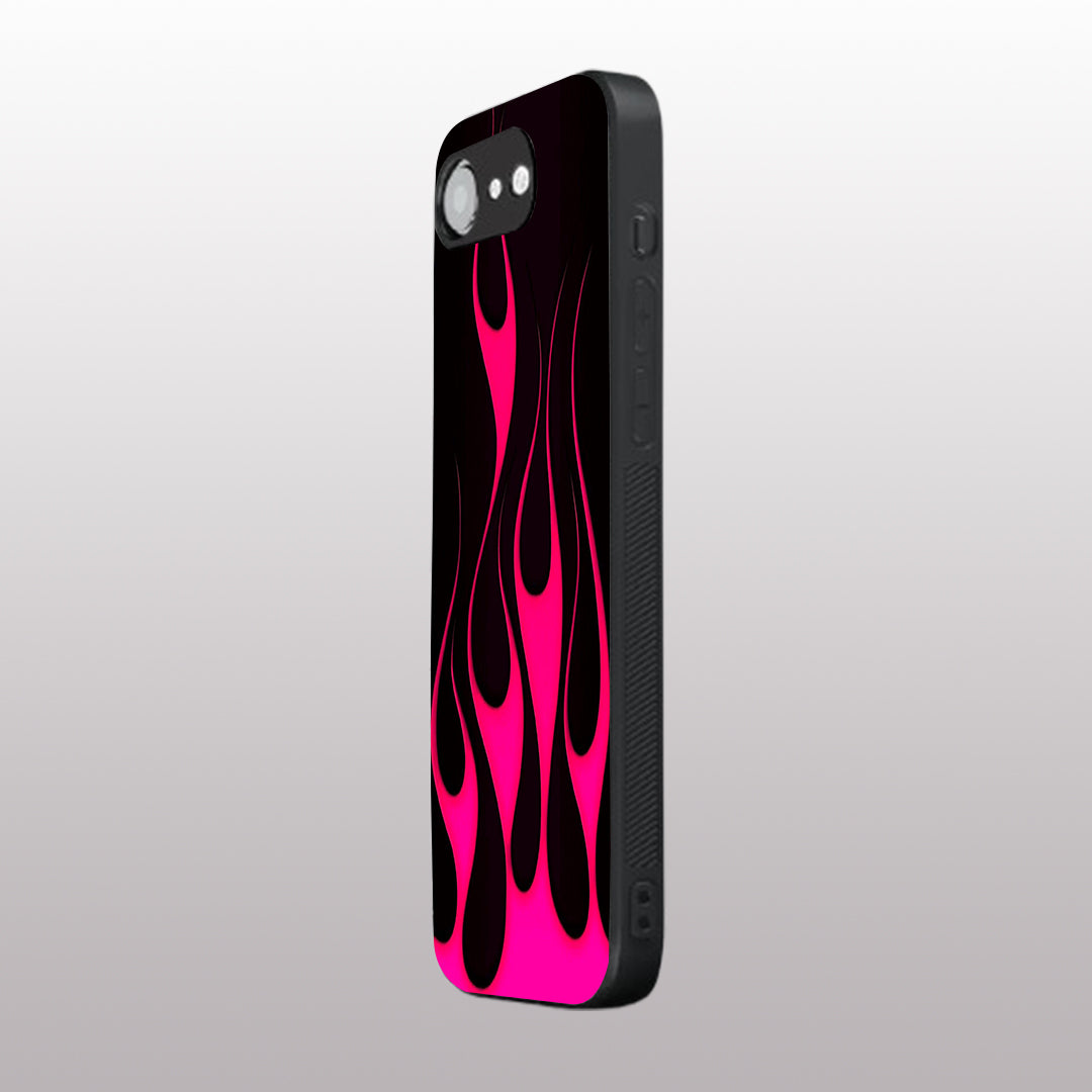 Y2k Black & Hot Pink Flames pattern phone case for iphone 16E | Glass case